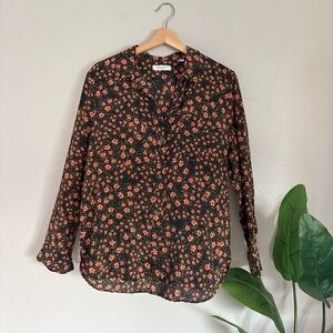 Equipment 100% silk Black Button-Down Shirt with Coral Floral Print